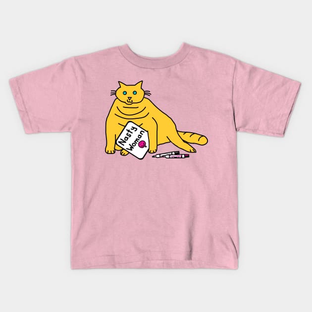 Cat with Nasty Woman Sign Kids T-Shirt by ellenhenryart